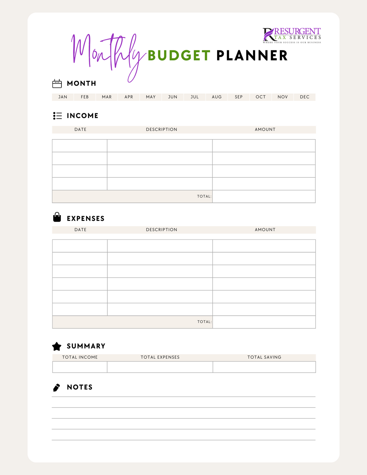 Beginner Budget Sheet Resurgent Tax Service Beginner budget sheet resurgent tax service